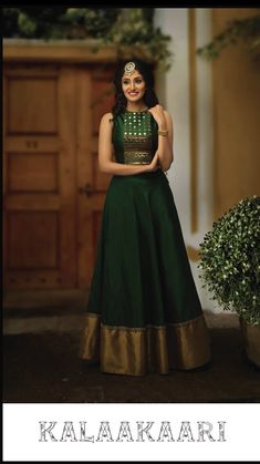 Silk Saree Gowns Indian, Green Gown Indian, Saree Reuse, Indian Outfits Lehenga, Lehnga Dress, Simple Gowns, Sari Dress