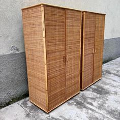 an outdoor storage unit made out of bamboo