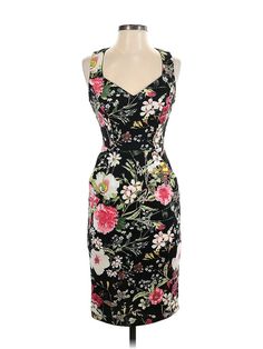 Bisou Bisou Cocktail Dress Size: 2 Black Dresses - used. 95% POLYESTER, 5% SPANDEX, Plunge, Print, Knee Length, Sleeveless | Bisou Bisou Cocktail Dress: Black Print Dresses - Used - Size 2 Sleeveless Floral Bodycon Dress For Date Night, Fitted Floral Sleeveless Dress For Brunch, Sleeveless Bodycon Floral Print Dress, Evening Sleeveless Floral Print Dress, Sleeveless Bodycon Dress With Floral Print, Fitted Floral Print V-neck Sleeveless Dress, Fitted Sleeveless Floral Dress For Evening, Sleeveless Bodycon Dress For Brunch, Black Sleeveless Floral Print Bodycon Dress