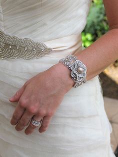 Champagne Bridal Cuff,  Beaded Crystal Bridal Bracelet, Champagne Wedding Head Band, Bridal Accessor Elegant Pearl Bracelet For Wedding With Intricate Design, Elegant Pearl Bracelet With Intricate Design For Wedding, Elegant Wedding Pearl Bracelet With Intricate Design, Vintage Wedding Bracelets With Intricate Design, Elegant Wedding Cuff Bracelet With Intricate Design, Elegant Silver Beaded Cuff Bracelet, Vintage Beaded Wedding Bracelets, Elegant Beaded Cuff Bracelet For Wedding, Adjustable Vintage Wedding Jewelry