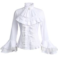 PRICES MAY VARY. This white blouse is made from a cotton blend fabric and the black blouse is made from Chiffon fabric embellished with charming lace, this blouse is high quality but non-stretchy and smooth to the touch for a comfortable fit. The Vintage Victorian lace lolita blouse features a stand-up collar, detachable tie, lovely flared long sleeves with lace and ruffles accents, button closure, and lace-up back adjustment Inspired by the romantic Victorian era, this women's blouse exudes tim Frilly White Button Up, Victorian Button Up, White Goth Clothes, Victorian White Shirt, Frilly White Shirt, Fancy White Shirt, Neo Victorian Fashion, Victorian Inspired Outfits, Victorian Outfits Women