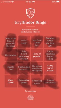 Gryffindor Bingo #quiz #quizzes #buzzfeed  #triviaquestionsandanswers #quizzesbuzzfeed #trivia #quizzesforfun #funquiz #harry #harrypotter #harrypotterhouse Gryffindor Quiz, Harry Potter Sorting Hat Quiz, Sorting Hat Quiz, Hogwarts Sorting Quiz, Harry Potter House Quiz, House Quiz, Which Hogwarts House, Harry Potter Sorting