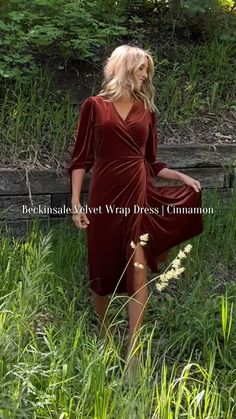 Fall is all about velvets, and our Beckinsale Velvet Wrap Dress | Cinnamon is the ultimate pick for your elegant autumn occasions🍁✨ Shop now before she’s gone!🛍️ Fall Wrap Dress, Wrap Dress Outfit, Cinnamon Color, Velvet Wrap Dress, Midi Length Skirts, Velvet Material, Cute Friends, How To Look Classy, Fall Dresses