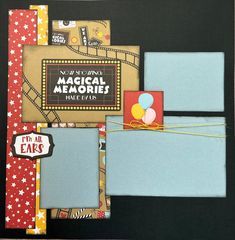 a scrapbook with some pictures and magnets attached to it