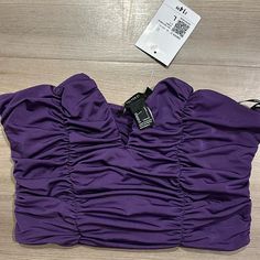 Forever 21 Brand New With Tags Purple Strapless Crop Top Ruched Bandeau Crop Top For Party, Purple Crop Top For Night Out, Trendy Purple Crop Top For Night Out, Forever 21 V-neck Party Crop Top, Forever 21 Sleeveless Crop Top For Night Out, Forever 21 Cropped Top For Night Out, Forever 21 Sleeveless Crop Top For Date Night, Strapless Crop Top, Forever21 Tops