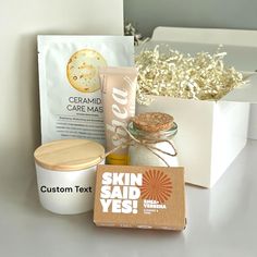 Treat yourself or a loved one to the ultimate relaxation experience with this luxury spa gift box, perfect for unwinding after a long day. This carefully curated box includes: *Customizable Soy Candle: Add a personal touch with a name or message on this high-quality, wood-lid candle. * Face Mask: Picked randomly based on availability  *Shea Butter Hand Cream: Nourish and hydrate your skin with this rich and creamy formula. *Natural Lavender Bath Soak: Relax in a soothing bath with  this bath soak with melatonin  * Soap Bar: Cleanse and tone your skin with this refreshing soap picked randomly based on availability  This gift box is perfect for birthdays, holidays, or simply sending a "thinking of you" gesture. All items are packaged beautifully, making it a luxurious and thoughtful gift. * Lavender Bath Soak, Shea Butter Face, Shea Butter Hand Cream, Soothing Bath, Custom Candle, Lavender Bath, Spa Gift Box, Candle Store, Relaxation Gifts