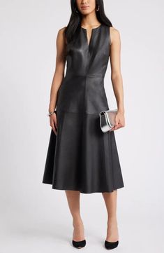 Nordstrom A-Line Leather Dress | Nordstrom Leather Dress Outfit Winter, A Line Cocktail Dress, Black Leather Dresses, Scuba Dress, Black Sheath Dress, Leather Dresses, Maxi Dress Blue, Leather Dress, Autumn Fashion Women