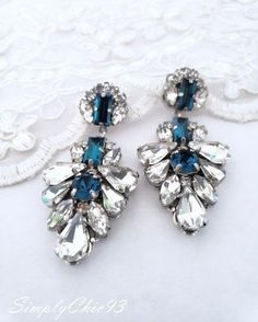 Deep Blue Statement Bridal Earrings, Swarovski Crystal Chandelier, Montana Drop Earrings, Princess Cut Earrings, Beach Wedding Jewelry Elegant Jeweled Blue Crystal Earrings, Elegant Blue Jeweled Crystal Earrings, Blue Cubic Zirconia Chandelier Earrings For Party, Crystal Jewel Drop Earrings, Blue Crystal Chandelier Earrings For Party, Sapphire Crystal Drop Earrings, Elegant Blue Crystal Chandelier Earrings, Formal Sapphire Crystal Earrings, Blue Crystal Drop Earrings