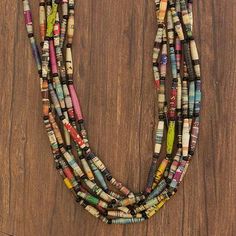 Long necklace, 'Rainbow Paths' - Hand Made Recycled Paper Long Necklace Make Paper Beads, Paper Bead Jewelry, Denim Jewelry, Necklace Ideas, Recycled Jewelry, Paper Jewelry, Paper Beads, Unisex Jewelry, Bead Jewelry