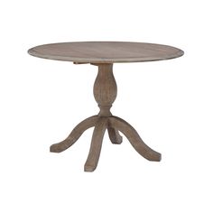 a round wooden table with two legs