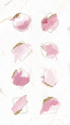 some pink and gold paint on a white surface with different shapes in the middle,