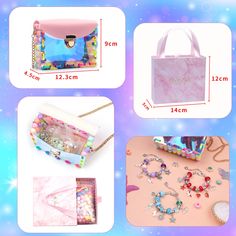 Material: Alloy Style: Sweet Style2: Crossbody Children's DIY Bag Color: Unicorn Sequin Ornaments, Sac Diy, Handmade Backpacks, Ornament Storage, Purple Bag, Diy Charm Bracelet, Girls Handmade, Jewelry Bag, Bead Bracelets