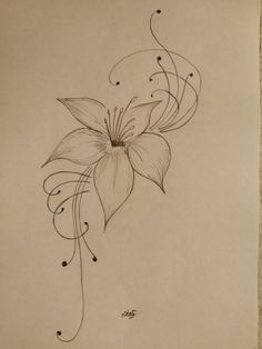 a drawing of a flower with swirls and dots on it's back side