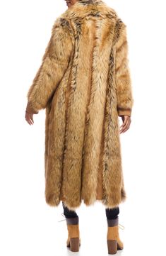 Columns of luxuriously soft faux fur texture this glamorous faux-suede coat that's perfect for cool nights on the town. 47" length Front snap closure Spread collar On-seam pockets Lined 63% acrylic, 25% modacrylic, 12% polyester faux fur with 100% polyester contrast Machine wash, line dry Imported Luxury Fluffy Fur Coat For Fall, Luxury Long Fur Coat For Fall, Fall Faux Fur Coat With Faux Fur Trim, Luxury Faux Fur Coat For Fall, Luxury Fall Fur Coat With Faux Fur Trim, Luxury Fur Coat With Faux Fur Trim For Fall, Fall Long Faux Fur Coat, Luxury Faux Fur Coat With Faux Fur Trim, Long Faux Fur Coat With Faux Fur Lining