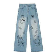 These Blue Grunge Aesthetic Jeans feature a wide-leg fit, front pocket details, and cat prints on both the front and back Size: • S: Waist: 64cm/ 25.2 in, Hips: 88cm/ 34.6 in, Length: 102cm/ 40.2 in• M: Waist: 68cm/ 26.8 in, Hips: 92cm/ 36.2 in, Length: 103cm/ 40.6 in• L: Waist: 72cm/ 28.3 in, Hips: 96cm/ 37.8 in, Length: 104cm/ 40.9 in• XL: Waist: 76cm/ 29.9 in, Hips: 100cm/ 39.4 in, Length: 105cm/ 41.3 in• XXL: Waist: 80cm/ 31.5 in, Hips: 104cm/ 40.9 in, Length: 106cm/ 41.7 inMaterial: Denim Blue Grunge Aesthetic, Aesthetic Jeans, Blue Grunge, Cat Prints, Aesthetic Cat, Print Jeans, Indie Aesthetic, Blue Cat, Unique Cats