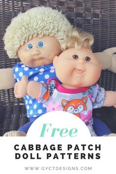 two cabbage doll dolls sitting next to each other with the text free cabbage patch doll patterns