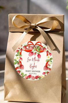 a brown paper bag with a label on it that says love and fruit ketchup baby shower