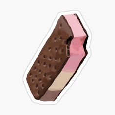 an ice cream sandwich sticker with chocolate and pink frosting on it's wrapper