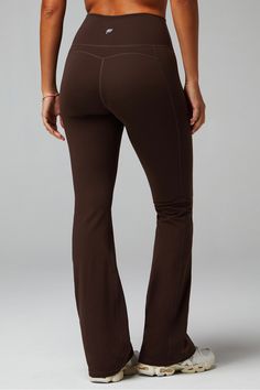 Oasis PureLuxe High-Waisted Kick Flare Fabletics Cacao female Activewear >> Womens >> Bottoms >> Pants & Joggers >> Yoga Pants PureLuxe regular Yoga and Studio 4-Way Stretch/Moisture-Wicking/UPF Protection Soft Pants, Kick Flares, Faded Denim, Fitness Studio, Flare Trousers, Wild Hearts, Twist Front, Merlot, Active Wear For Women