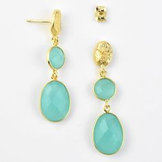 Handmade in Turkey Gold plate over brass Aqua Chalcedony stones Earrings measure about 1.5" long Post style earrings Click HERE to see more jewelry from AJS Design Matching necklace Goldmakers Jewelry Mission Statement Goldmakers Jewelry creates and curates a comprehensive selection of artfully designed hand-crafted jewelry. We aspire to offer the jewelry enthusiast access to affordable classics as well as fresh innovative designs. Brass Drop Earrings With Matching Details, Turquoise Faceted Drop Earrings, Brass Drop Earrings With Matching Set, Brass Drop Jewelry With Matching Earrings, Elegant Faceted Brass Earrings, Faceted Brass Drop Earrings, Gold Faceted Brass Earrings, Gold Gemstone Linear Earrings Gift, Gold Linear Gemstone Earrings As A Gift