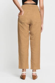 Smocked Linen Pant in Olive XS-3XL | Everyday Maternity Pants | EMME Linen Tapered Leg Pants With Pull-on Style, Chic Linen Pull-on Pants, Linen Pull-on Style Bottoms For Loungewear, Versatile Beige Linen Bottoms, Versatile Beige Linen Pants, Relaxed Fit Flax Bottoms With Straight Leg, Linen Bottoms For Loungewear In Flax Color, Flax Linen Bottoms For Loungewear, Flax Colored Linen Bottoms For Loungewear