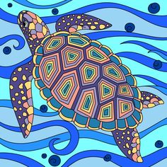 a drawing of a turtle swimming in the ocean