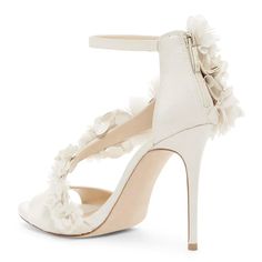 Ivory Satin Wedding Shoes Floral Embellished Strappy Heeled Sandals|FSJshoes Satin Wedding Shoes, Bridal Sandals, Strappy Sandals Heels, Satin Wedding, Handmade Shoes, Heeled Sandals, Wedding Shoes, Stiletto Heels, Ankle Strap