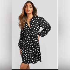 Brand New Banana Republic Women’s Button Down Dress , Comes With Own Belt, Petite Size 12p, Black/ White Polka Dot Design, L: 33”, Thanksinv31 Polka Dot Long Sleeve Dresses For Daywear, Polka Dot Long Sleeve Dress For Date Night, Polka Dot Dress With Buttons For Day Out, Polka Dot Long Sleeve Midi Dress For Work, Long Sleeve Midi Dress With Polka Dots For Work, Womens Polka Dot Dress, White Blouse Dress, Sheer Sleeve Dress, Wrap Sweater Dress