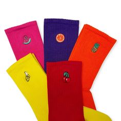 These stylish fruit-embroidered, soft cotton socks gently embrace your feet without squeezing the ankle. Crafted from high-quality cotton yarns, they provide breathability in summer and warmth in winter. Fruit-themed socks are exceptionally stylish and make for the perfect gift for those with an eclectic sock collection. Treat yourself to this fashionable accessory! Which one is your favourite? Cherry - Banana - Orange - Watermelon - Ananas? Suitable for daily use, comfortable, stylish, funny so Cherry Socks, Orange Watermelon, Embroidery Socks, Fruit Embroidery, Summer Socks, Orange Socks, Sock Collection, Winter Fruit, Summer Sock