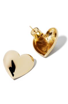 Bring a dash of romance to any ensemble with these puffy heart stud earrings distinguished by their dimensional, hollow design. 7/8"W x 1"L 14k gold post back Goldtone plate Imported Heart Stud Earrings, Platform Slippers, Jennifer Fisher, Puffy Heart, Hollow Design, Earrings In Gold, Maternity Shops, Kids Sandals, Fabric Gift Bags