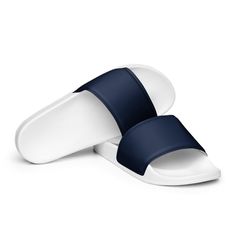 WOMENS NAVY SLIDES - Dark Blue Slides - Navy Pool Shoes - Navy And White Sole Slides - Beach Slippers - Nautical Slides - Blue Slides White Non-slip Slip-ons For Summer, White Slip-ons With Rubber Sole For Summer, White Slip-ons With Textured Footbed For Summer, Sporty Synthetic Slip-ons For Summer, Blue Slip-on Summer Flip Flops, White Non-slip Summer Slip-ons, Sporty Summer Slip-ons With Rubber Sole, Summer Non-slip Open Toe Slip-ons, Summer Open Toe Non-slip Slip-ons