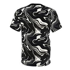 This beautiful Wavy Black and White floating Ink Pattern T-shirt was created to be a versatile and stylish companion for all your casual appearances. With its uniquely textured, thick, microfiber-knit fabric, this t-shirt bears a premium, soft feel that remains lightweight and highly breathable – the perfect combo for a hot day or layering. .: 100% Polyester.: Light fabric (4.0 oz/yd² (113 g/m²)) / (6.0 oz/yd² (170 g/m²)).: Regular fit.: Tagless.: Runs true to size Shipping from USA S M L XL 2XL Trendy Black T-shirt With All Over Print, Modern Black Printed Tops, Trendy Relaxed Fit T-shirt With All Over Print, Black Relaxed Fit Top With All Over Print, Modern Printed White Tops, Modern White Printed Tops, Modern White Printed Top, Black T-shirt With All Over Print, Relaxed Fit, Hot Days