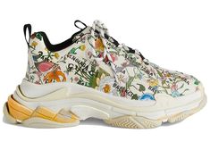 Gucci X Balenciaga, The Hacker, Gucci Balenciaga, Flora Print, Balenciaga Sneakers, Dad Sneakers, Gucci Sneakers, Embroidery Shoes, Balenciaga Bag