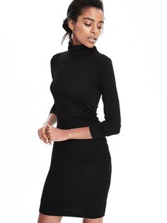 Black Turtleneck Dress | Banana Republic Black Dress Turtleneck, Black Turtleneck Dress, Turtleneck Dress, Black Turtleneck, Style Office, Turtle Neck Dress, Little Dresses, Gold Dress, The Black