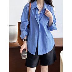 Z-211-43 Striped Shirt Outfit, Shirt Outfit Ideas, Drop Shoulder Sleeve, Striped Shirt Women, Loose Style, Office Casual, Blouse Fabric, Shop Maxi Dresses, Blue Blouse