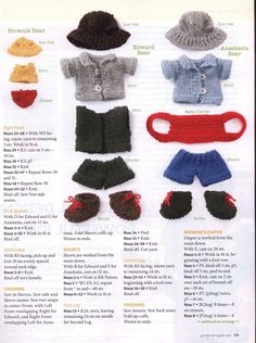 the instructions for crocheted baby clothes and hats are shown in an article about knitting