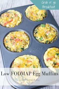 egg muffins in a pan with text overlay reading low fodmap egg muffins