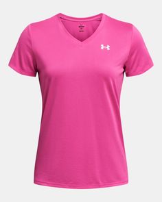 UA Tech™ fabric is quick-drying, ultra-soft & has a more natural feel|Material wicks sweat & dries really fast|V-neck collar|Odor control technology minimizes odor|Main body fabric contains at least 90% recycled polyester, excluding trims & embellishments Pink V-neck Activewear For Workout, Pink V-neck Sporty Activewear, Pink V-neck Sports Top, Sports V-neck Top With Go-dry Technology, V-neck Sports Top With Go-dry Technology, Sports Tops With Go-dry Technology And V-neck, Sports Go-dry V-neck Top, Moisture-wicking V-neck Sportswear Top, Paper Duck