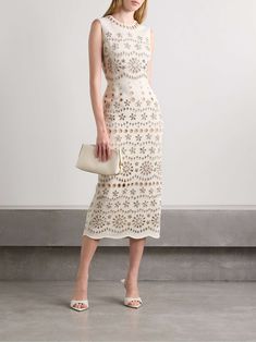 Summer Embellished Lace Midi Dress, Elegant Summer Crochet Dress, Elegant Evening Crochet Dress In Maxi Length, Elegant Embellished Midi Dress For Summer, Elegant Fitted Crochet Maxi Dress, Elegant Crochet Maxi Dress, Luxury Embellished Summer Dress, Luxury Lace Midi Dress, Fitted Evening Dress With Cutwork Hem