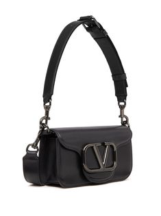 black leather VLogo Signature gunmetal-tone hardware foldover top adjustable shoulder strap partitioned compartment This item is in size UNI and the color is Black Latest Bags, Fancy Bags, Leather Cap, Valentino Bags, Mini Shoulder Bag, Black Cross Body Bag, Looks Vintage, Handbag Backpack, Magnetic Closure