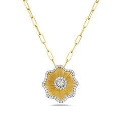 Modern style diamond Jewelry. These Necklace are made of gold and diamond material and are capable of reflecting some light to produce a natural glow. A unique feature found only in premium jewelry. Info-These Necklace are handmade in 14k Gold : 4. 728 grams ,with and Diamond : 0. 49 cts  (PSM-0206)  This jewelry is made by hand featuring detailed workmanship. Be careful to avoid dropping or banging as physical impacts can result in damage to the pieces including stones falling off. To care for your or jewelry, take caution to keep away from harsh chemicals, Perfume, and Water. You may wipe with a clean polishing cloth to maintain a beautiful shine. Keep in mind that extensive exposure to saltwater, sunlight, or harsh chemicals can permanently damage your handmade jewelry. When not in use, Engrave Necklace, Flower Diamond Necklace, Gold Engraved Necklace, Premium Jewelry, Artisan Gift, Gold Engraving, Zodiac Jewelry, Gold Flower, Engraved Necklace