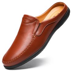 PRICES MAY VARY. High-end soft men's loafers are ergonomically designed to provide excellent cushioning and comfort. Soft insoles relieve foot fatigue, suitable for work, walking, travel, driving, business meetings and other occasions The design of semi slippers is easier to put on and take off. It can be both casual and business. The upper is made of 100% genuine leather, with a smooth and soft feel. The upper is hand sewn, simple and elegant. The sole uses the high density rubber, the sole cle Handmade Leather Slippers, Handmade Slippers, Casual Shoes For Men, Men's Loafers, Loafer Slippers, Casual Heels, Leather Slippers, Business Meeting, Soft Hands