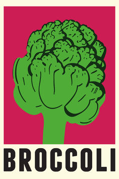 an image of broccoli with the word broccoli in black and red