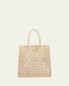 Ferragamo "The Studio" top handle bag in raffialike cotton     Rolled top handles    Open top with golden Gancini slider clasp closure     Interior, removable zip pouch bag     Feet protect bottom of bag     Approx. 9.4"H x 11.4"W x 5.7"D    Made in Italy Luxury Rectangular Straw Bag With Handles, Luxury Natural Woven Crochet Bag, Luxury Rectangular Straw Bag With Top Carry Handle, Tan Straw Bag With Double Handle, Luxury Woven Top Handle Straw Bag, Luxury Woven Straw Bag With Top Handle, Woven Straw Top Handle Bag For Shopping, Luxury Straw Basket Bag With Detachable Handle, Luxury Straw Bag With Top Carry Handle