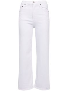 white stretch-cotton denim rivet detailing mid-rise belt loops concealed fly and button fastening classic five pockets straight leg High-rise White Jeans With Belt Loops, High Rise White Jeans With Belt Loops, White High Rise Jeans With Belt Loops, White Straight Leg Jeans With Belt Loops, Mid-rise White Pants With Belt Loops, White Jeans With Belt Loops For Spring, White Jeans With Belt Loops For Fall, White Straight Fit Denim Bottoms, White High Rise Straight Fit Bottoms