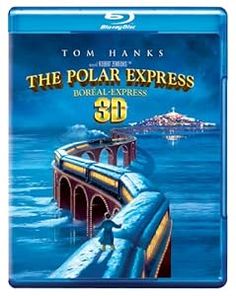 the polar express on blu with an image of a bridge in the water and snow