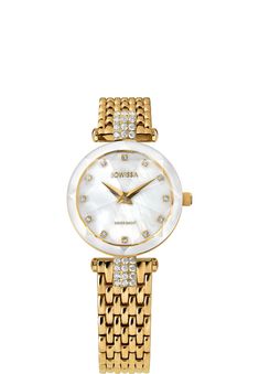 Facet Strass brings fresh styling to the classic women’s gold watch with a striking white mother-of-pearl dial and 25mm diameter. Sparkly rhinestones mark the hours while the faceted glass adds to the sophisticated appeal. The golden mesh band completes this luxurious look. A celebration of time and jewellery as one Movement: Ronda Swiss quartz movement with hours, minutes as well as long battery life span Dial: Mother of Pearl Time indicator: 12 applied rhinestones as hour indices Hands: Diamon Watches For Women, Classic Women, Rose Gold Watches, Engraved Logo, Ladies Watch, Swiss Watches, Swiss Made, Watch Case, Battery Life