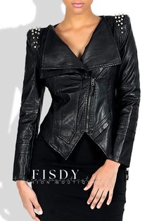 Fisdy - Elegante prenda exterior negra de patchwork con aires punk desenfadados y elegante cuello vuelto Punk Pattern, Ripped Jeans Style, Casual Punk, Black Outerwear, Ripped Jeans Women, White Short Dress, Workwear Fashion, Turndown Collar, Women's Coats & Jackets