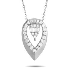 LB Exclusive 14K White Gold 0.30ct Diamond Teardrop Necklace PN15406-W Welcome to Luxury Bazaar Ending Soon eBay Messages Store Home Items For Sale NEW ARRIVALS Feedback Contact Us LB Exclusive 14K White Gold 0.30ct Diamond Teardrop Necklace PN15406-W Simple is stunning, and this diamond teardrop necklace proves it. This white gold sparkler features a diamond-traced teardrop cut-out pendant measuring less than an inch in size. A smaller pear-shaped cluster of round and baguette diamonds occupies the cut-out center. The minimalist aesthetic and soft sparkle of this necklace allow effortless mixing and matching. This brand new LB Exclusive 14K White Gold 0.30ct Diamond Teardrop Necklace comes with a gift box. The World’s Premier Destination to Buy & Sell Luxury Watches and Jewelry for Over 2 Baguette Diamonds, Teardrop Necklace, Minimalist Aesthetic, Baguette Diamond, Fine Jewellery Necklace, Luxury Watches, Pear Shaped, Jewelry Necklace Pendant, Jewelry Watches