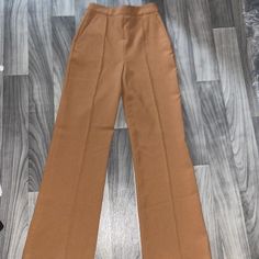 I Got These Pants From Zara. I’ve Never Worn Them. Classic High Waist Brown Pants, Fitted Brown Wide Leg Pants For Business Casual, Brown Full Length Dress Pants For Work, Brown High-waisted Pants For Workwear, Brown High-waisted Pants For Work, Fitted Neutral Pants With Pockets, Brown Wide Leg Pants With Pockets For Business Casual, Brown High Waist Pants For Business Casual, High Waist Brown Pants For Business Casual